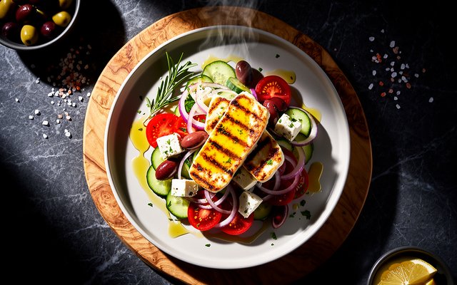 Greek Salad Plate with Grilled Halloumi