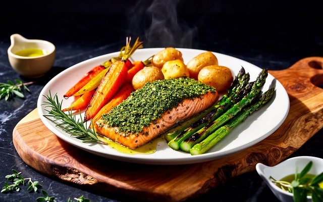 Herb-Crusted Salmon with Roasted Vegetables